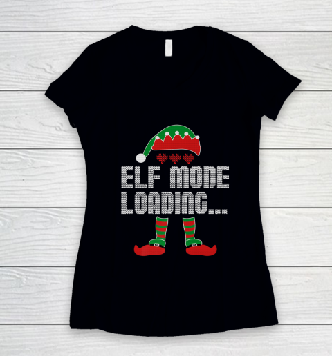 Elf Mode Loading Funny Christmas Pajama Video Gamer Women's V-Neck T-Shirt