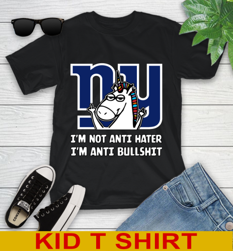 New York Giants NFL Football Unicorn I'm Not Anti Hater I'm Anti Bullshit Youth T-Shirt 2