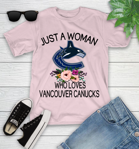 NHL Just A Woman Who Loves Vancouver Canucks Hockey Sports Youth T-Shirt 7