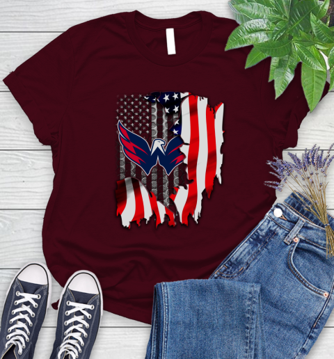 Washington Capitals NHL Hockey American Flag Women's T-Shirt 7