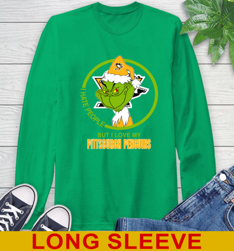Pittsburgh Penguins NHL Christmas Grinch I Hate People But I Love My Favorite Hockey Team Long Sleeve T-Shirt 7