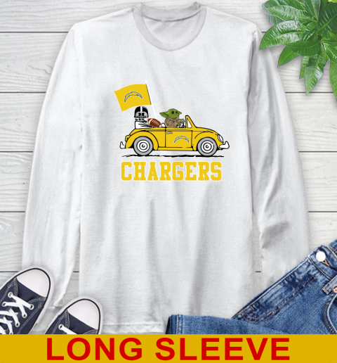 NFL Football Los Angeles Chargers Darth Vader Baby Yoda Driving Star Wars Shirt Long Sleeve T-Shirt