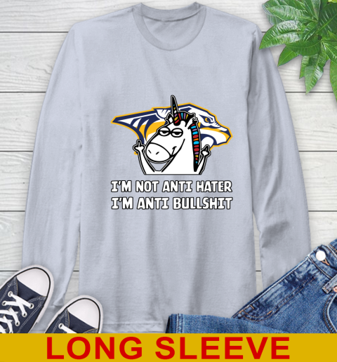 Nashville Predators NHL Hockey Unicorn I'm Not Anti Hater I'm Anti Bullshit Long Sleeve T-Shirt 6