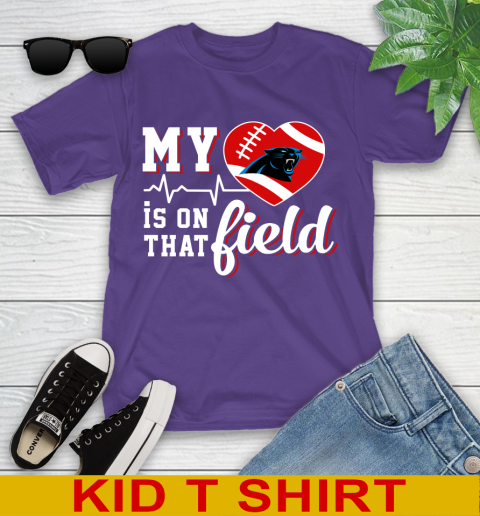 NFL My Heart Is On That Field Football Sports Carolina Panthers Youth T-Shirt 3