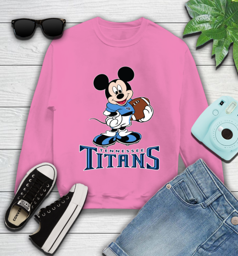 NFL Football Tennessee Titans Cheerful Mickey Mouse Shirt Youth Sweatshirt 6