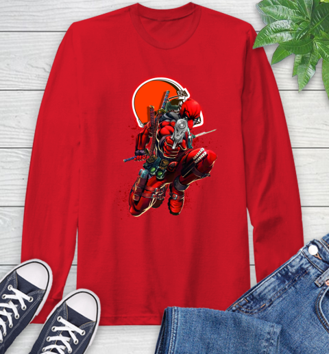 NFL Deadpool Marvel Comics Sports Football Cleveland Browns Long Sleeve T-Shirt 10