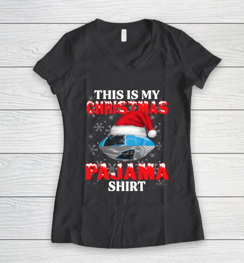 Carolina Panthers This Is My Christmas Pajama Shirt NFL Women's V-Neck T-Shirt 6