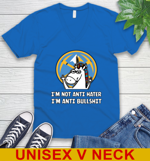 Denver Nuggets NBA Basketball Unicorn I'm Not Anti Hater I'm Anti Bullshit V-Neck T-Shirt 6