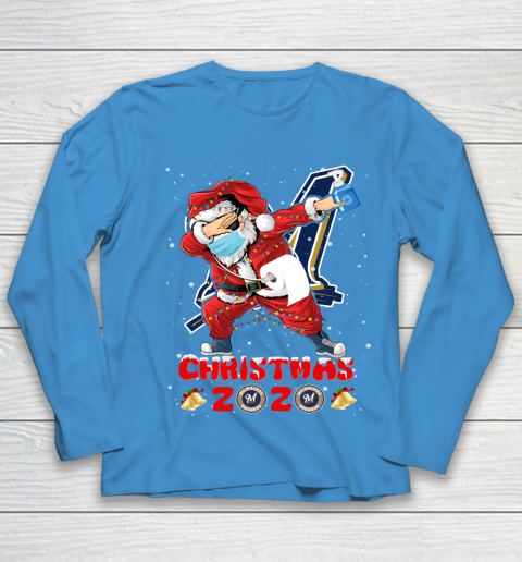Milwaukee Brewers Funny Santa Claus Dabbing Christmas 2020 MLB Youth Long Sleeve 5