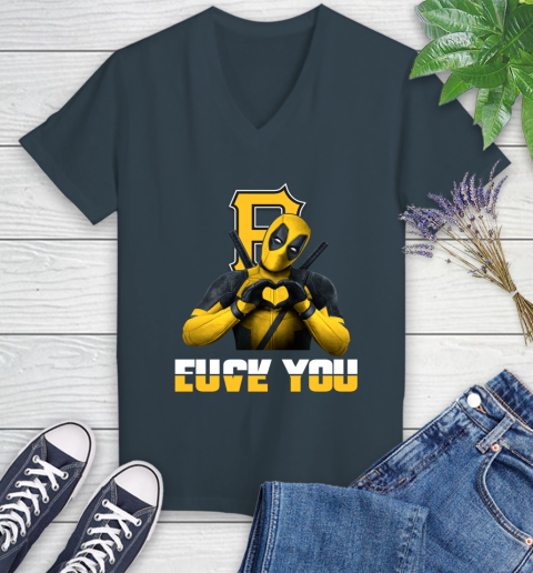 MLB Pittsburgh Pirates Deadpool Love You Fuck You Baseball Sports Women's V-Neck T-Shirt 8