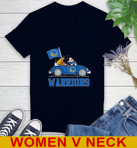 NBA Basketball Golden State Warriors Pluto Mickey Driving Disney Shirt Women's V-Neck T-Shirt 3