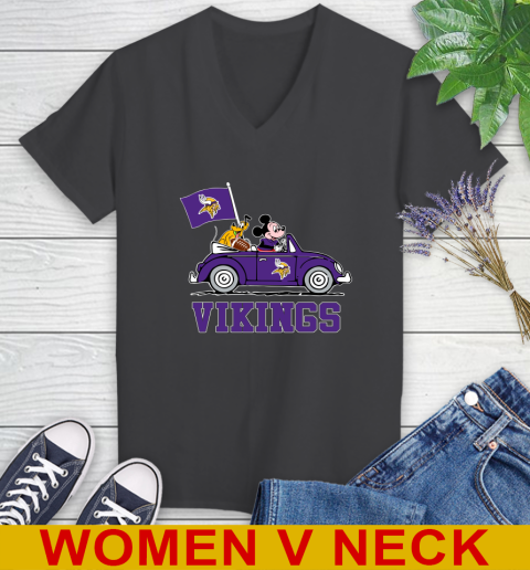 NFL Football Minnesota Vikings Pluto Mickey Driving Disney Shirt Women's V-Neck T-Shirt 9