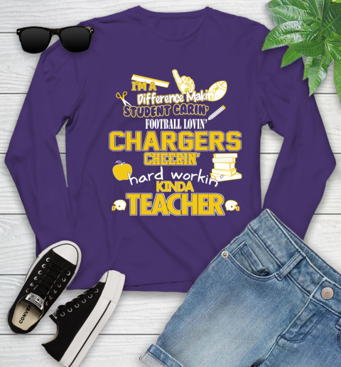 Los Angeles Chargers NFL I'm A Difference Making Student Caring Football Loving Kinda Teacher Youth Long Sleeve 4