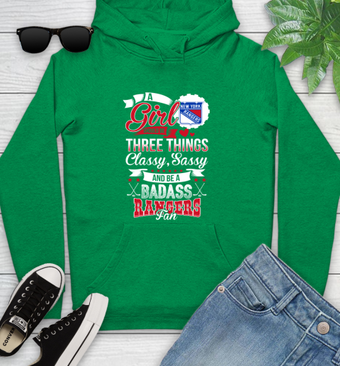 New York Rangers NHL Hockey A Girl Should Be Three Things Classy Sassy And A Be Badass Fan Youth Hoodie 9