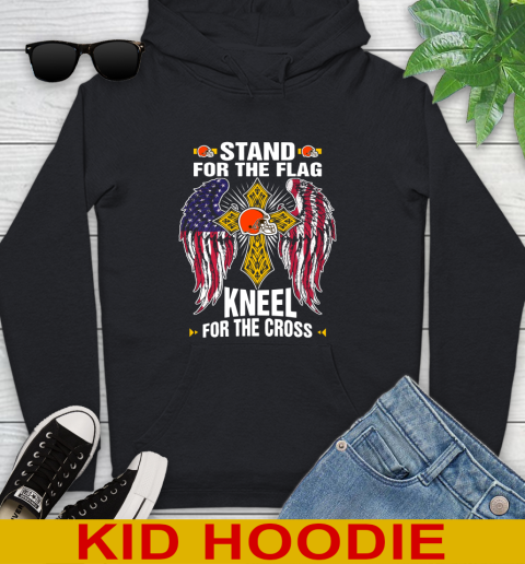 NFL Football Cleveland Browns Stand For Flag Kneel For The Cross Shirt Youth Hoodie