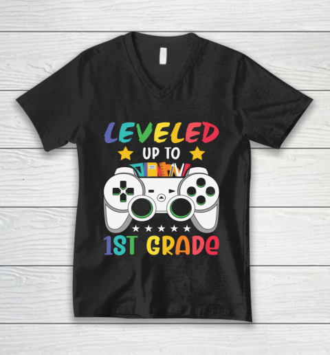 Back To School Shirt Leveled up to 1st grade V-Neck T-Shirt
