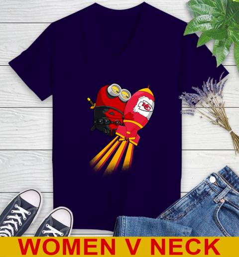 NFL Football Kansas City Chiefs Deadpool Minion Marvel Shirt Women's V-Neck T-Shirt 3