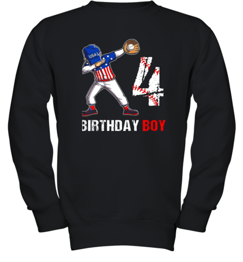 Kids 4 Years Old 4th Birthday Baseball Dabbing Shirt Gift Party Youth Sweatshirt
