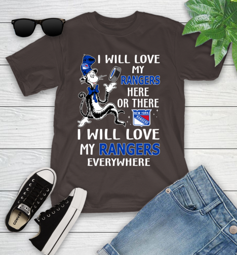NHL Hockey New York Rangers I Will Love My Rangers Everywhere Dr Seuss Shirt Youth T-Shirt 6