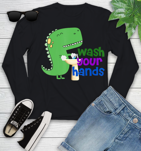 Nurse Shirt Cute Dino T rex Wash Your Hands T Shirt Youth Long Sleeve