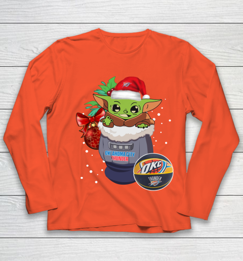 Oklahoma City Thunder Christmas Baby Yoda Star Wars Funny Happy NBA Youth Long Sleeve 4