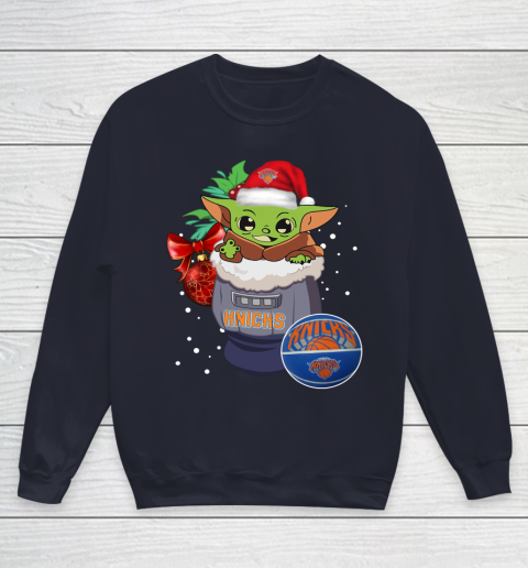 New York Knicks Christmas Baby Yoda Star Wars Funny Happy NBA Youth Sweatshirt 3