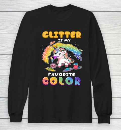 Cute Funny Glitter Is My Favorite Color Unicorn Rainbow Long Sleeve T-Shirt