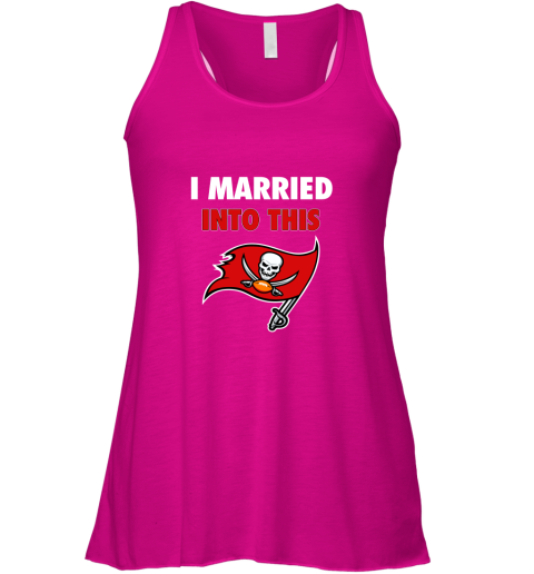 y7ou i married into this tampa bay buccaneers football nfl flowy tank 32 front neon pink