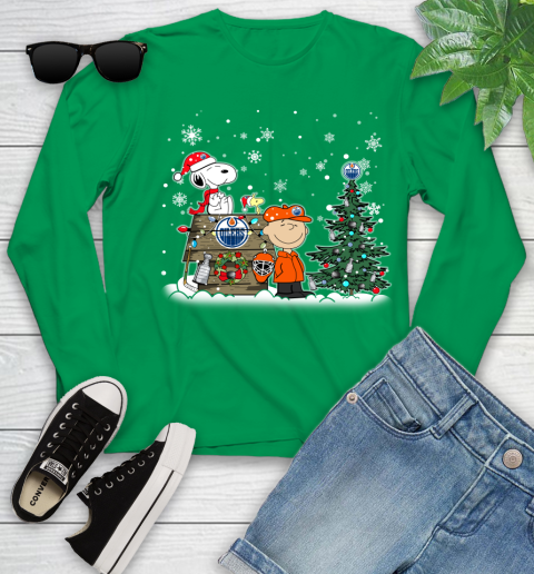 NHL Edmonton Oilers Snoopy Charlie Brown Woodstock Christmas Stanley Cup Hockey Youth Long Sleeve 7