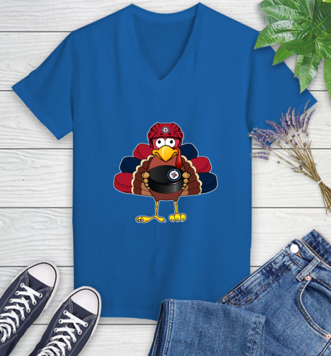 Winnipeg Jets Turkey Thanksgiving Day Women's V-Neck T-Shirt 10