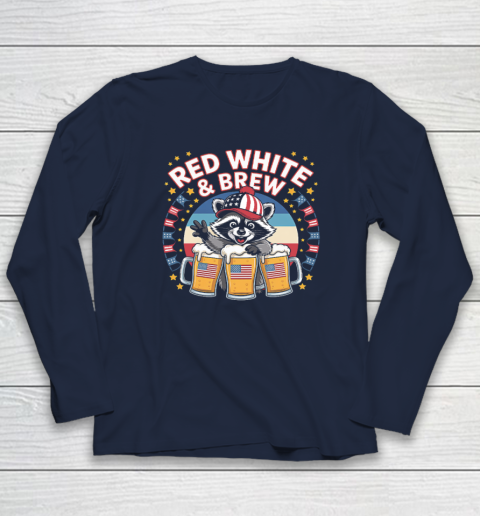 Funny Raccoon red white and brew Independence Day 4th of July Long Sleeve T-Shirt 2