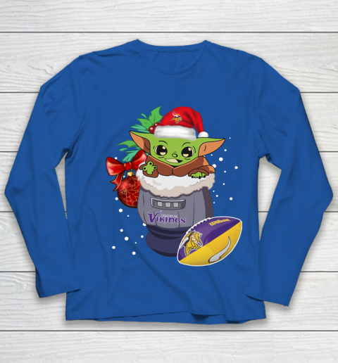 Minnesota Vikings Christmas Baby Yoda Star Wars Funny Happy NFL Youth Long Sleeve 9