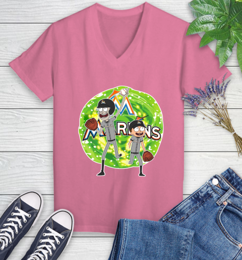 MLB Miami Marlins Rick And Morty Baseball Sports Women's V-Neck T-Shirt 13