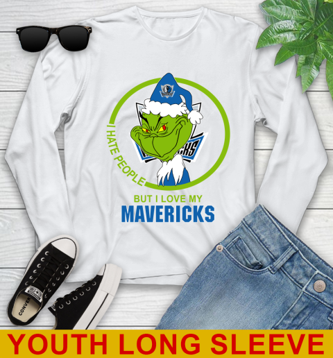 Dallas Mavericks NBA Christmas Grinch I Hate People But I Love My Favorite Basketball Team Youth Long Sleeve