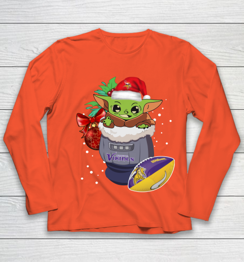 Minnesota Vikings Christmas Baby Yoda Star Wars Funny Happy NFL Youth Long Sleeve 4