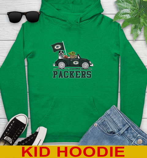 NFL Football Green Bay Packers Darth Vader Baby Yoda Driving Star Wars Shirt Youth Hoodie 8