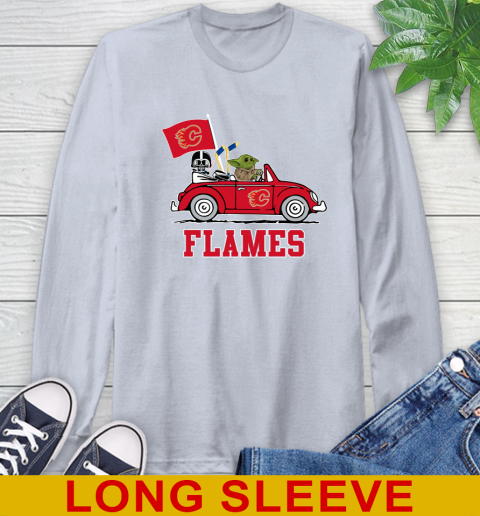 NHL Hockey Calgary Flames Darth Vader Baby Yoda Driving Star Wars Shirt Long Sleeve T-Shirt 6