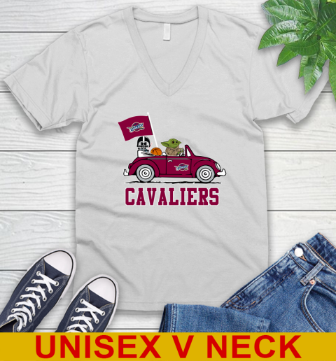 NBA Basketball Cleveland Cavaliers Darth Vader Baby Yoda Driving Star Wars Shirt V-Neck T-Shirt