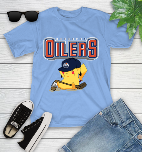NHL Pikachu Hockey Sports Edmonton Oilers Youth T-Shirt 11