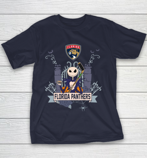 NHL Florida Panthers Hockey Jack Skellington Halloween Youth T-Shirt 2