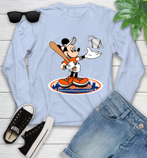 MLB Baseball New York Mets Cheerful Mickey Disney Shirt Youth Long Sleeve 9