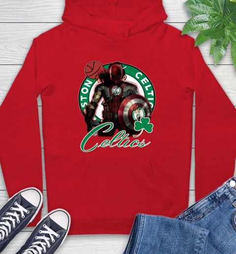 Boston Celtics NBA Basketball Captain America Thor Spider Man Hawkeye Avengers Hoodie 10