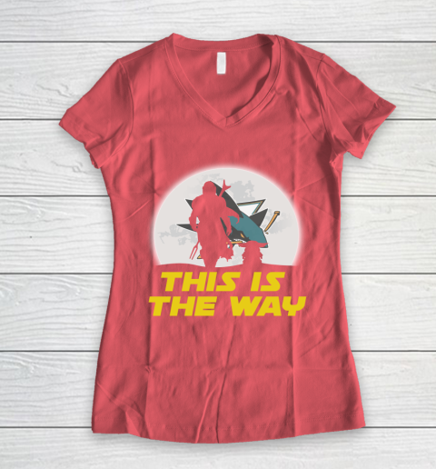San Jose Sharks NHL Ice Hockey Star Wars Yoda And Mandalorian This Is The Way Women's V-Neck T-Shirt 4