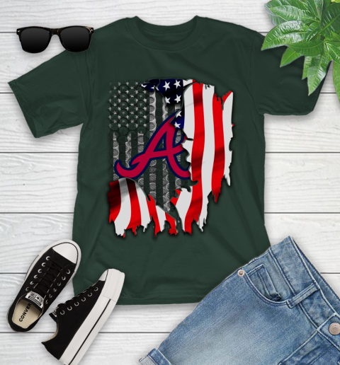 Atlanta Braves MLB Baseball American Flag Youth T-Shirt 5