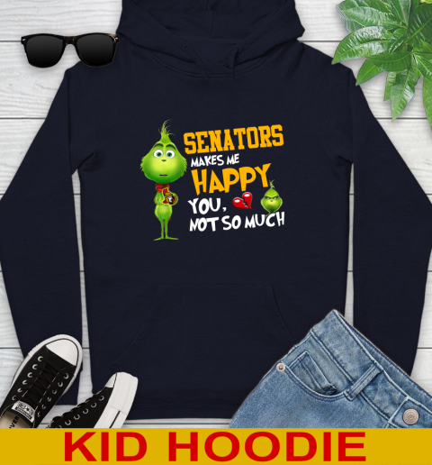 NHL Ottawa Senators Makes Me Happy You Not So Much Grinch Hockey Sports Youth Hoodie 3