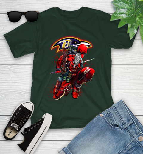 NFL Deadpool Marvel Comics Sports Football Baltimore Ravens Youth T-Shirt 5