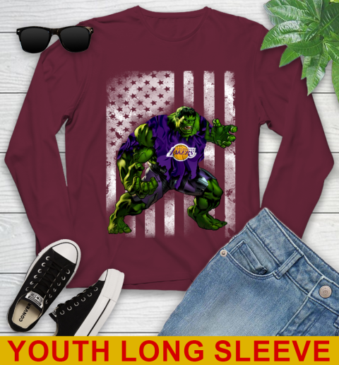 Los Angeles Lakers Hulk Marvel Avengers NBA Basketball American Flag Youth Long Sleeve 6