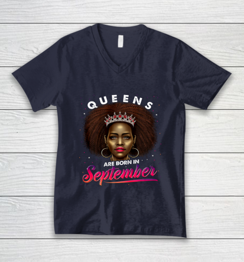 Queens Born September Shirt Black Girl Virgo Libra Birthday V-Neck T-Shirt 2