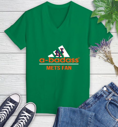 MLB A Badass New York Mets Fan Adidas Baseball Sports Women's V-Neck T-Shirt 5
