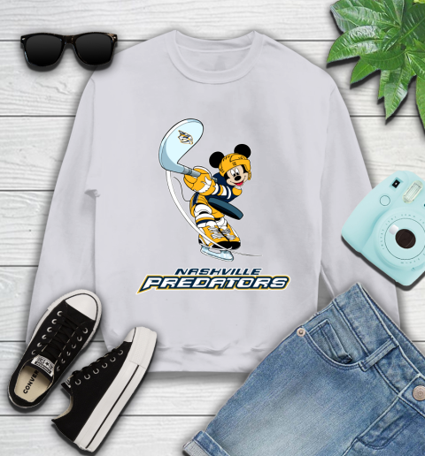 NHL Hockey Nashville Predators Cheerful Mickey Mouse Shirt Youth Sweatshirt 4